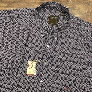 Roper Shirt Men 2XL XXL Red White Blue Diamond Geo Print Button Down Western NWT
